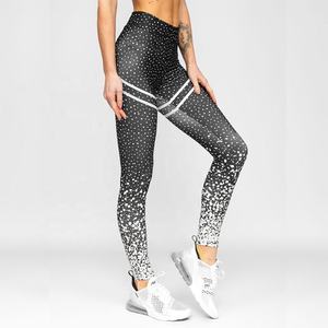 Leggings de yoga taille haute pleine longueur avec imprimé à pois et design de coutures contrastées sur les côtés, en Spandex et Polyester, extensibles dans les quatre sens - Product Image 3