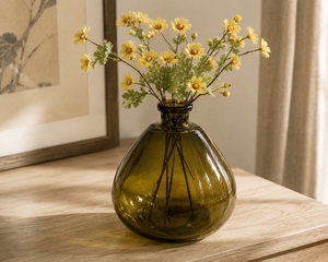 Jarrón de Vidrio Verde, Forma Redonda, Color Sólido, Artículo de Decoración para el Hogar, Tipo Jarrón - Product Image 1