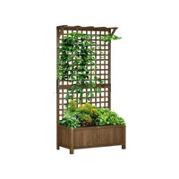 Jardinière surélevée en bois avec treillis pour jardin extérieur, bac à fleurs autoportant avec panneaux grillagés pour patio
