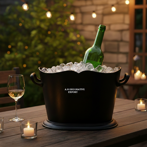 Cubo de Hielo para Vino y Champaña de Metal Negro de Calidad Mayorista con Asas para Fiestas y Suministros de Bar, Enfriador de Bebidas - Product Image 3