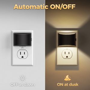 Lot de 2 veilleuses LED avec capteur crépusculaire, à brancher sur prise murale, 3 niveaux de luminosité réglables - Product Image 6