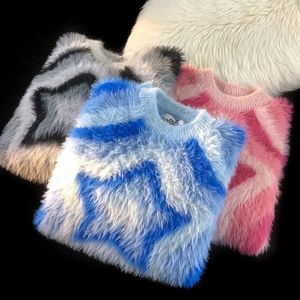 Custom Oem ODM Men Mohair Knitted Oversized <b>Jumper</b> Jacquard <b>Pullover</b> Mohair Sweaters Knitwear Crew Neck Fuzzy Sweater for Men - Product Image 5