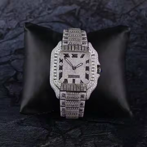 Montre de Luxe Carrée en Acier Inoxydable avec Verre, Quartz, Moissanite et Diamants Entièrement Sertis, Style Hip Hop, Qualité Supérieure - Product Image 1