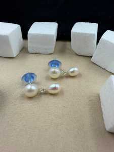 Pendientes de Perlas de Agua Dulce Blancas, Plata, Perlas Cultivadas Redondas, Joyería Clásica para Mujer, Uso Diario - Product Image 1