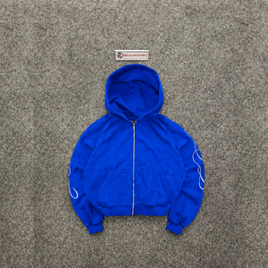 NUEVO en Oferta Sudadera con Capucha Azul Rey Oversize con Cremallera, Estilo Urbano, de Forro Polar Grueso, Casual, Unisex, con Estampado Gráfico en la Manga - Product Image 5