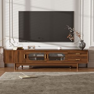 Modern 78-inch <b>TV</b> <b>Stand</b> with Fluted Glass Doors and 2 Drawers for <b>TVs</b> up to 85'' for Living Room Entertainment Cent - Product Image 3