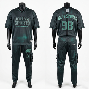 Conjunto deportivo de jersey y pantalón de malla de alta calidad, 170 GSM, color verde oscuro para hombre, transpirable, con logo de transferencia térmica, conjunto corto para hombre. - Product Image 5