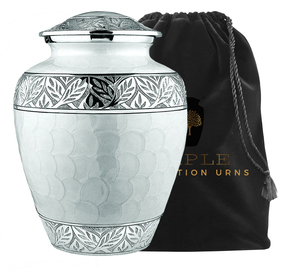 โกศบรรจุอัฐิโลหะสีขาวสำหรับผู้ใหญ่ |   โกศที่ระลึกสลักลายใบไม้สีเงิน เป็นมิตรกับสิ่งแวดล้อม |   ความจุ 220 คิวบิกอินช์ - Product Image 2