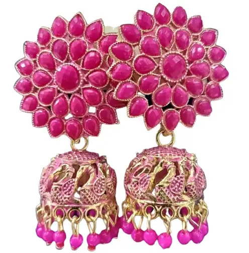 Tanishq 핑크 다이아몬드 인도 디자이너 펄 패션 귀걸이 세트 이그제큐티브 인도 보석 여성과 소녀
