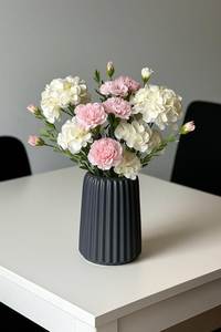 Jarrón de cerámica para mesa con rayas azules y blancas y doble asa, diseño escandinavo, esmaltado, exquisito, duradero, de 8 a 16 pulgadas. - Product Image 4