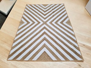 Tapis de salon rectangulaire moderne en jute à motif géométrique, tissage plat, antidérapant, blanc et marron - Product Image 2