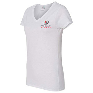 Camiseta de algodón roja con cuello en V para mujer a la moda |   Camiseta Deportiva Informal, Moderna, Ajustada y Transpirable con Logotipo Personalizado - Product Image 6