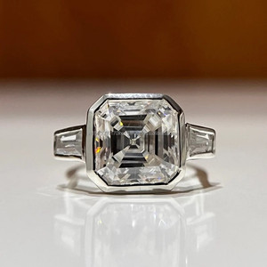 Bague en argent sterling 925 de qualité supérieure, sertie d'un diamant taille Asscher, bijou classique pour mariage, fiançailles et anniversaire - Product Image 2