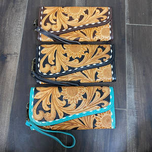 Cartera de mano larga de piel auténtica con diseño de girasol, superventas, para mujer, con tarjetero y monedero, ideal para la noche. - Product Image 3