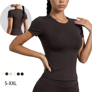 T-shirt de sport pour femme, à manches courtes, ample, respirant, décontracté et confortable, col rond, pour le yoga et la course à pied - Product Image 6