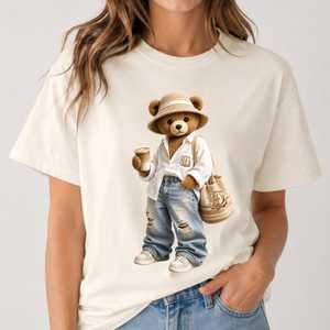 T-shirt décontracté pour femme, col rond, manches courtes, coupe ample, toutes saisons, tissu polaire polyester/coton, séchage rapide, 220g - Product Image 1