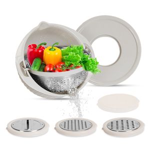 Ensemble de couvercles multifonctionnels en acier inoxydable pour bols mélangeurs, avec 3 râpes interchangeables, passoire, égouttoir et panier de lavage pour fruits et légumes - Product Image 1