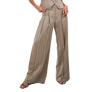 Pantalones Elegantes de Pierna Ancha para Mujer, Cintura Alta, Plisados, Largos, Holgados, de Color Sólido, con Botones Delanteros, Transpirables y de Secado Rápido - Product Image 1