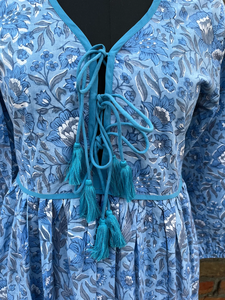 Robe longue maxi 100% coton, imprimée à la main, col en V, manches longues, motif floral, style indien décontracté, prix usine - Product Image 6