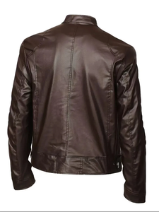 New <b>Men</b> Wool Nylon Stand Collar Woven Fabric Casual Slim Fit Zipper <b>Leather</b> <b>Jacket</b> Eco-Friendly Winter Outerwear - Product Image 3