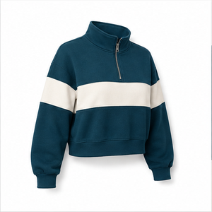Sudadera Deportiva Corta para Mujer, Color Verde Azulado, con Cierre de Media Cremallera, Manga Larga, Felpa Gruesa, Personalizable, WHZCROP-0009 - Product Image 5