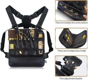 Sac de barbier professionnel pour barbiers, sac à ciseaux en cuir PU pour coiffeur avec compartiments organisés, sangles réglables, résistant à l'eau - Product Image 6