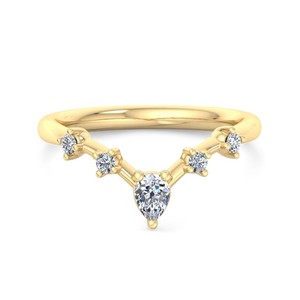 แหวนแต่งงานรูปตัววีประดับเพชรทรงลูกแพร์ เพชรเลี้ยงในห้องปฏิบัติการ แหวนทองรูปเชฟรอนประดับเพชร แหวนแต่งงานแบบโค้งซ้อนกันได้ - Product Image 1