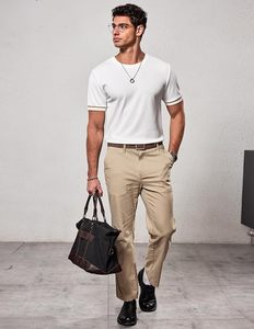 Men's <b>White</b> Short Sleeve O-Neck T-<b>Shirt</b> <b>Slim</b> <b>Fit</b> Cotton Jersey Casual Solid Color Breathable Knitted Top - Product Image 1