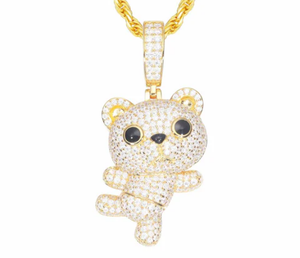 <b>Cute</b> Gold Plated <b>Bear</b> Pendant With Rhinestone Micro Insert Cartoon Design Unisex Fashion Charm For Gift - Product Image 3
