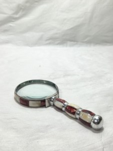 Loupe de lecture de luxe en laiton faite à la main avec manche en os incrusté rouge et blanc, loupe décorative de bureau vintage - Product Image 4