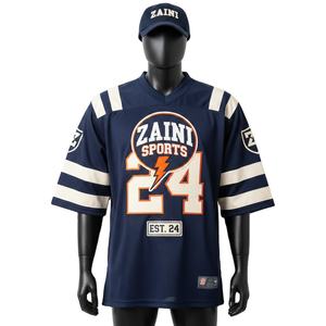 Camiseta 100% algodón para hombre, corte holgado, estampada, con paneles de malla de poliéster transpirable para fútbol, logotipo de tackle twill cosido. - Product Image 1