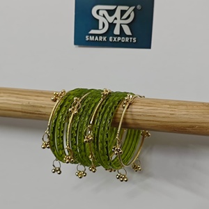 Premium Olive Green <b>Glass</b> <b>Bangles</b> Set with Gold Ghungroo Charms Handmade Traditional Indian Jewelry for Women - Product Image 5