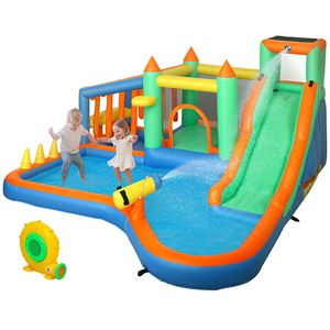 Scivolo d'Acqua Gonfiabile 8 in 1 ad Alta Potenza 680W per Bambini 3-8 Anni, Divertenti Strutture Gonfiabili per Divertimento Acquatico - Product Image 1