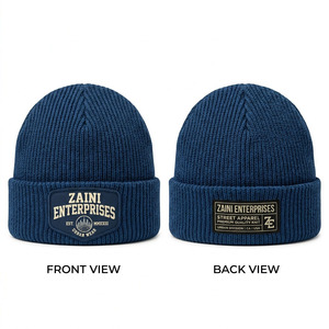 <b>Men</b> Beanie <b>Cap</b> Premium Acrylic Rib Knit 300 GSM Warm Winter Cuffed Hat Custom Embroidered Logo <b>Navy</b> Blue Urban Streetwear Style - Product Image 1