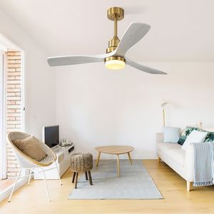 Ventilatore da soffitto da interno Gold da 52 pollici con luce LED dimmerabile, telecomando a 6 velocità, 3 pale in legno, motore DC reversibile per soggiorno - Product Image 4