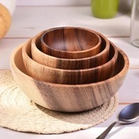 Bol de service en bois en promotion, idéal pour salades, pâtes, soupes, riz et tables de restaurant, disponible au prix export.