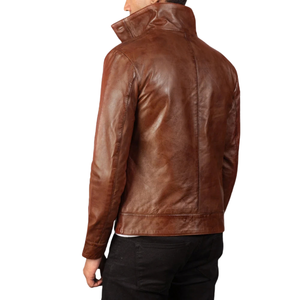 <b>Men</b>’s Vintage Brown Genuine Leather <b>Field</b> <b>Jacket</b> Classic Collar Four Pocket Full Zip Premium Casual Outerwear - Product Image 2