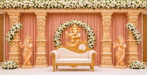 Buy Customized Triple <b>Arch</b> Temple-Style Wedding Stage Panels Traditional Ganesha Theme South Indian Wedding Stage <b>Decoration</b> - Product Image 3