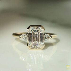 <b>Emerald</b> Cut Moissanite Three Stone Engagement <b>Ring</b> 925 Sterling <b>Silver</b> Pear Side Stones Trisha Jewels ER0021 Vintage Style for - Product Image 5