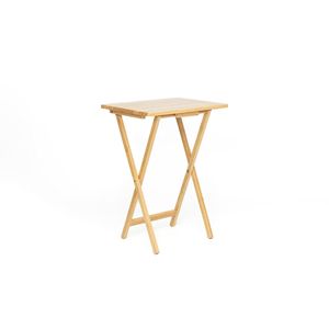 Natural Rubberwood <b>Folding</b> TV <b>Tray</b> <b>Table</b> Set with Storage Rack 4-Piece Indoor Stand - Product Image 3