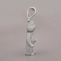 Pendentif Ours Animalier Adorable Plaqué Rhodium Micro-Pavé Diamant, Bijou Thème, Accessoire de Mode Unisexe