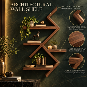 Étagère murale en bois géométrique avec un design d'affichage multi-niveaux angulaire |   Étagères murales modernes pour des espaces de décoration intérieure élégants - Product Image 5