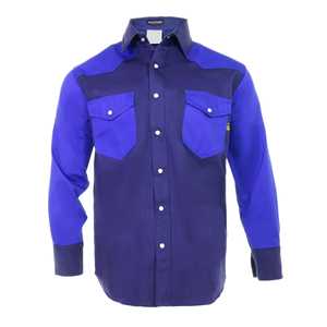 Chemise FR de style occidental-88/12 Vêtements de sécurité résistants aux flammes bleu foncé/bleu royal bicolore en petite taille - Product Image 1