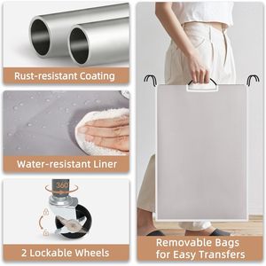 Carrello Portabiancheria a 3 Sezioni con Ruote Bloccabili, Borse Rimovibili, Capacità 35,6 Galloni (135 L), Cesto Portabiancheria, Organizzatore per Lavanderia - Product Image 5