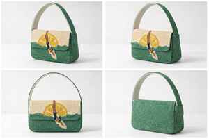 Bolso de Mano de Lujo Hecho a Mano con Cuentas Verdes y Bordado de Limón, Forro de Algodón y Nailon, Cierre de Cremallera, para Fiestas y Eventos, en Promoción - Product Image 4