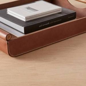 Wholesale Luxury Rectangular Leather Dining Tray Bulk Wooden Handles Hotel Restaurant Serving Platter Elegant Tableware - Product Image 2