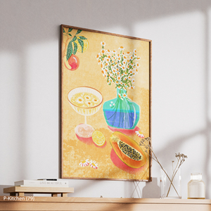 Arte de pared navideño, póster con ilustración de naturaleza muerta de jarrón de frutas coloridas, decoración artística de pared para cocina - Product Image 3