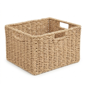 Cesta de Almacenamiento de Fibra Natural, Cesto Tejido a Mano, Organizador Encajable, Caja Texturizada de Artesano Balinés, Decoración Boho para el Hogar - Product Image 1