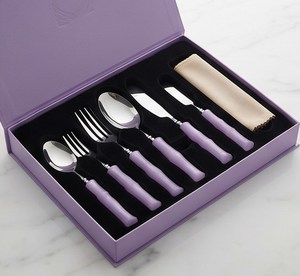 Juego de cubiertos moderno de 6 piezas con mangos morados, cubiertos de acero inoxidable, cuchara, cuchillo, tenedor, apto para lavavajillas, vajilla para bodas - Product Image 6