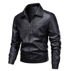 Veste en cuir PU noir pour homme, style motard, col rabattu, fermeture éclair, coupe ajustée, vêtement d'automne, veste de motard moderne et décontractée - Product Image 3